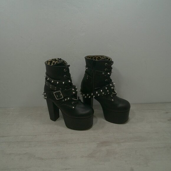 Demonia Torment-700 Black Platform Studded Goth Punk Grunge Ankle Boots Size 7 - Picture 11 of 13